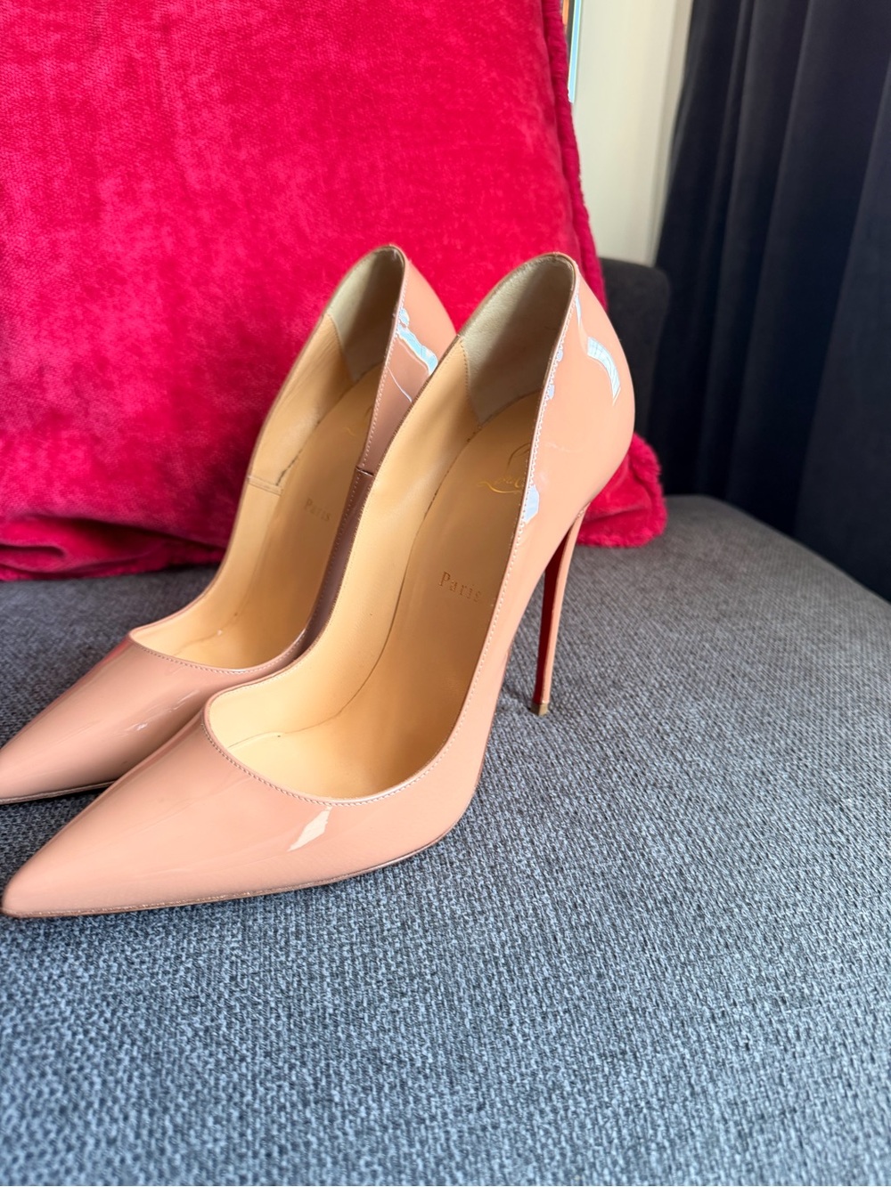 Christian Louboutin Patent So Kate Nude Pink Pointed-Toe Stiletto Pumps